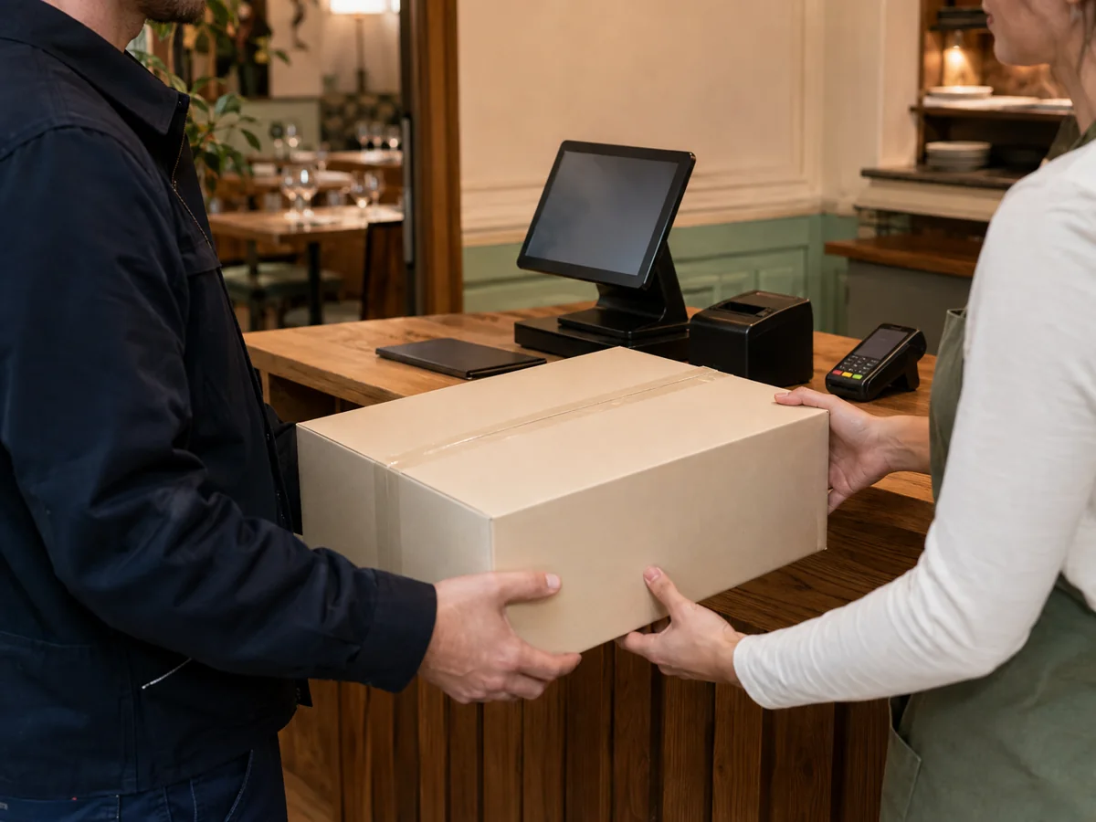 Das vollständige M3 Kassensystem wird in ein Restaurant geliefert